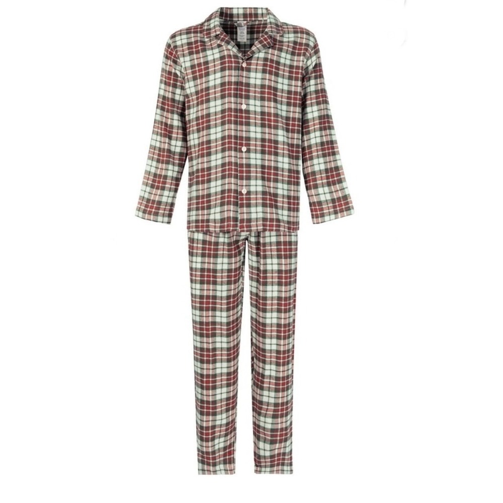 Fruit of the Loom Mens Pajama Set XL Red Green Plaid Long Sleeve Button Up Sleep